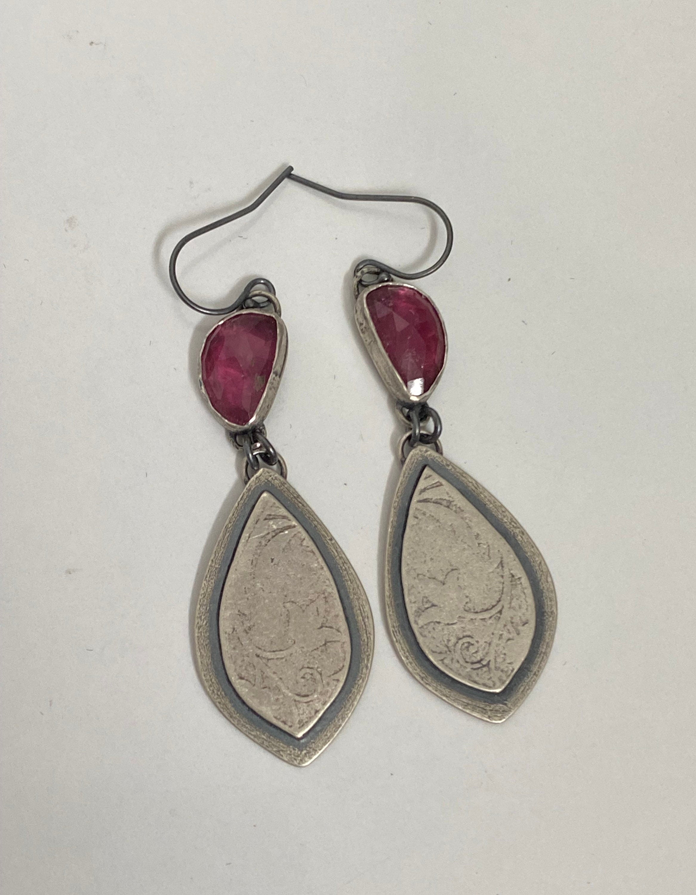 Pink Tourmaline Floral Drop Earrings