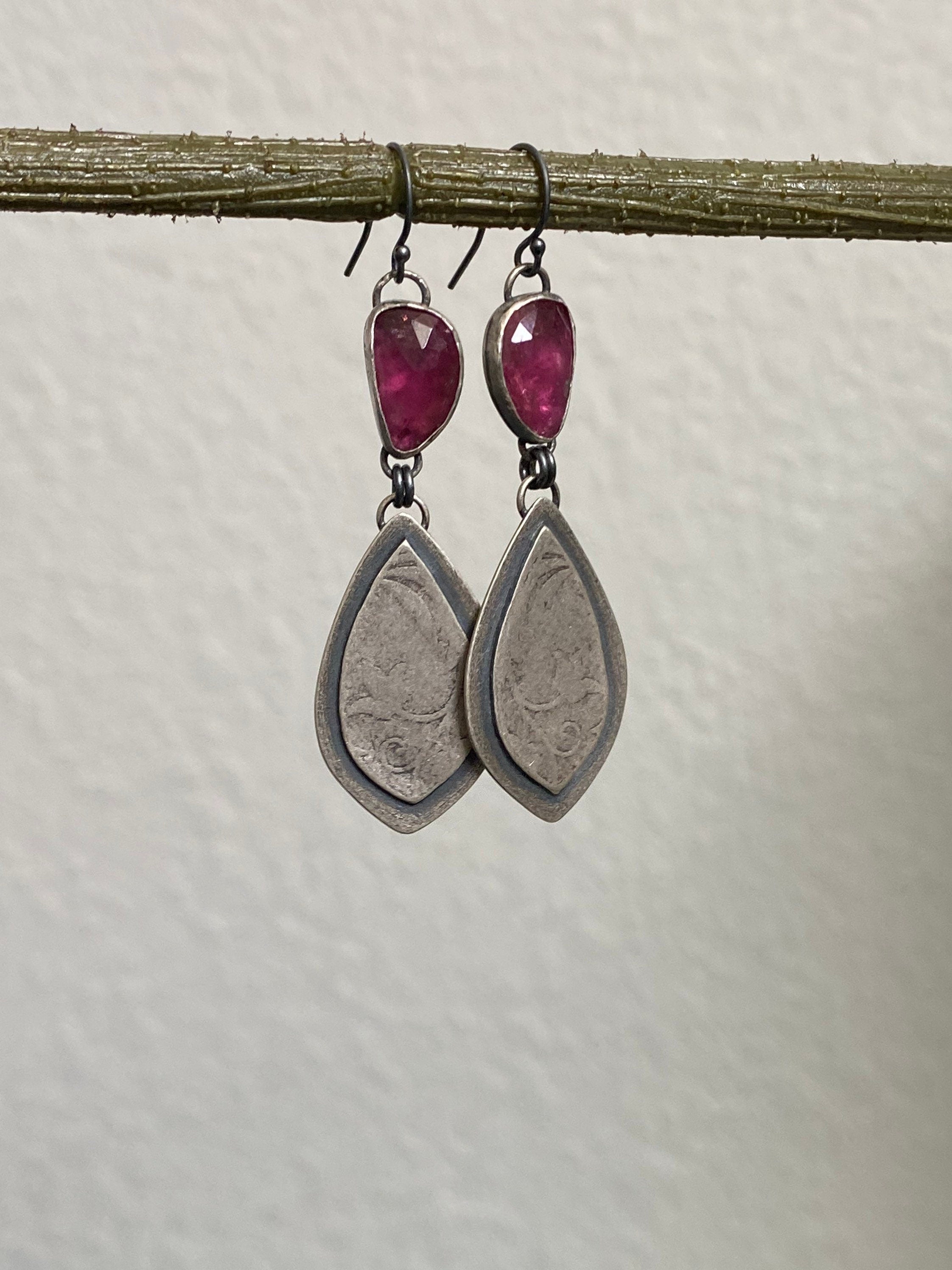 Pink Tourmaline Floral Drop Earrings