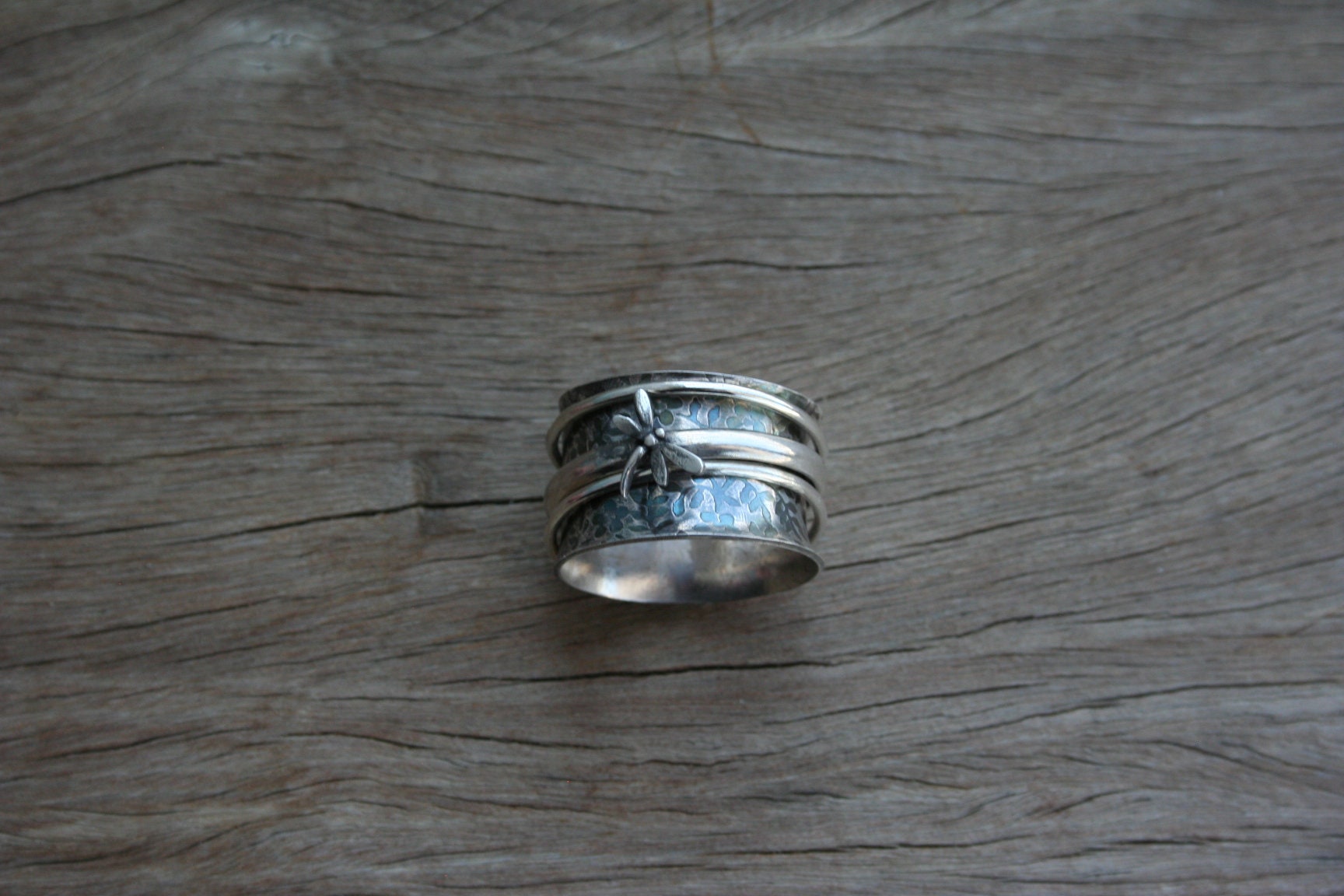 Silver Dragonfly Spinner Ring