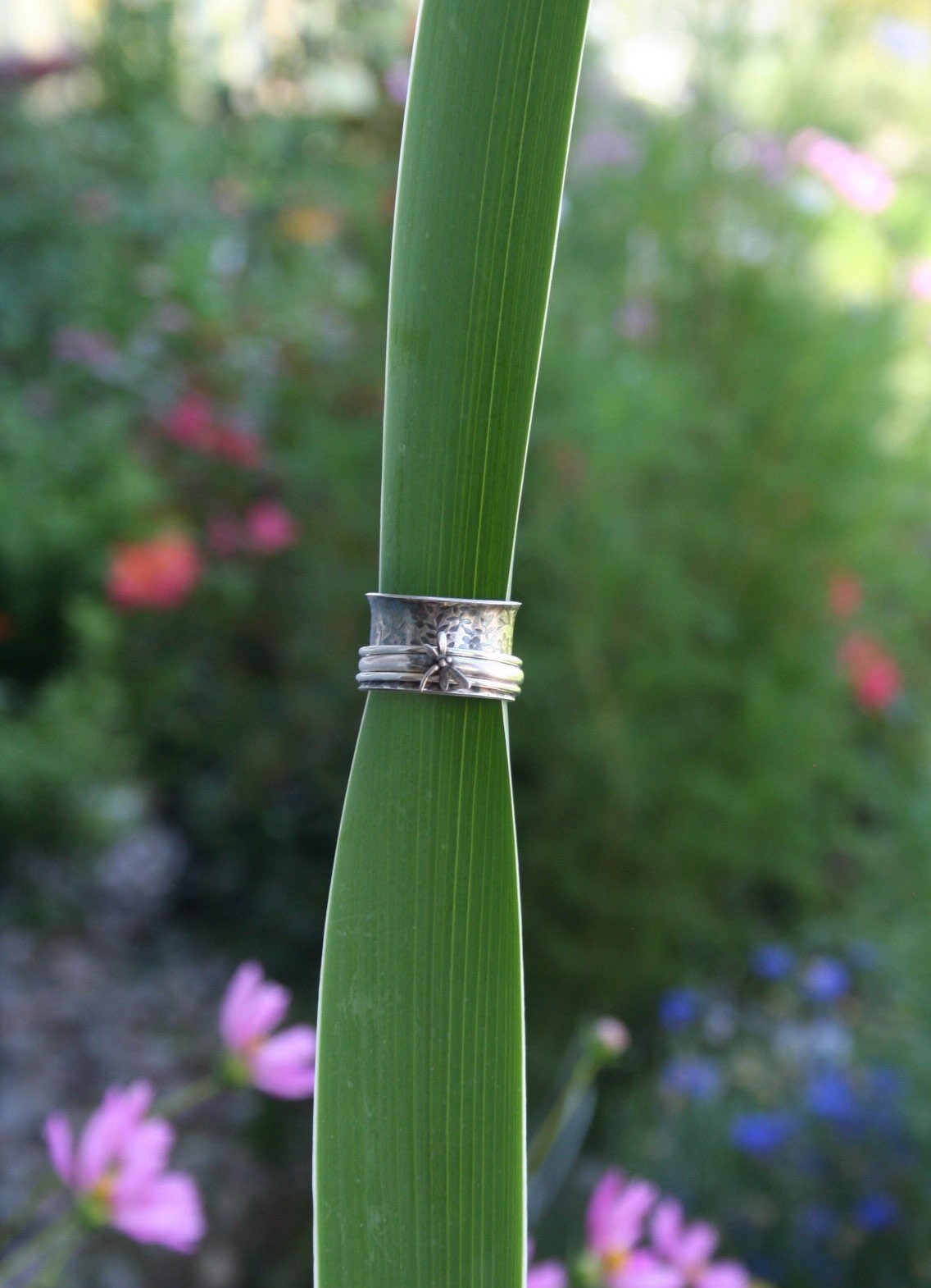 Silver Dragonfly Spinner Ring