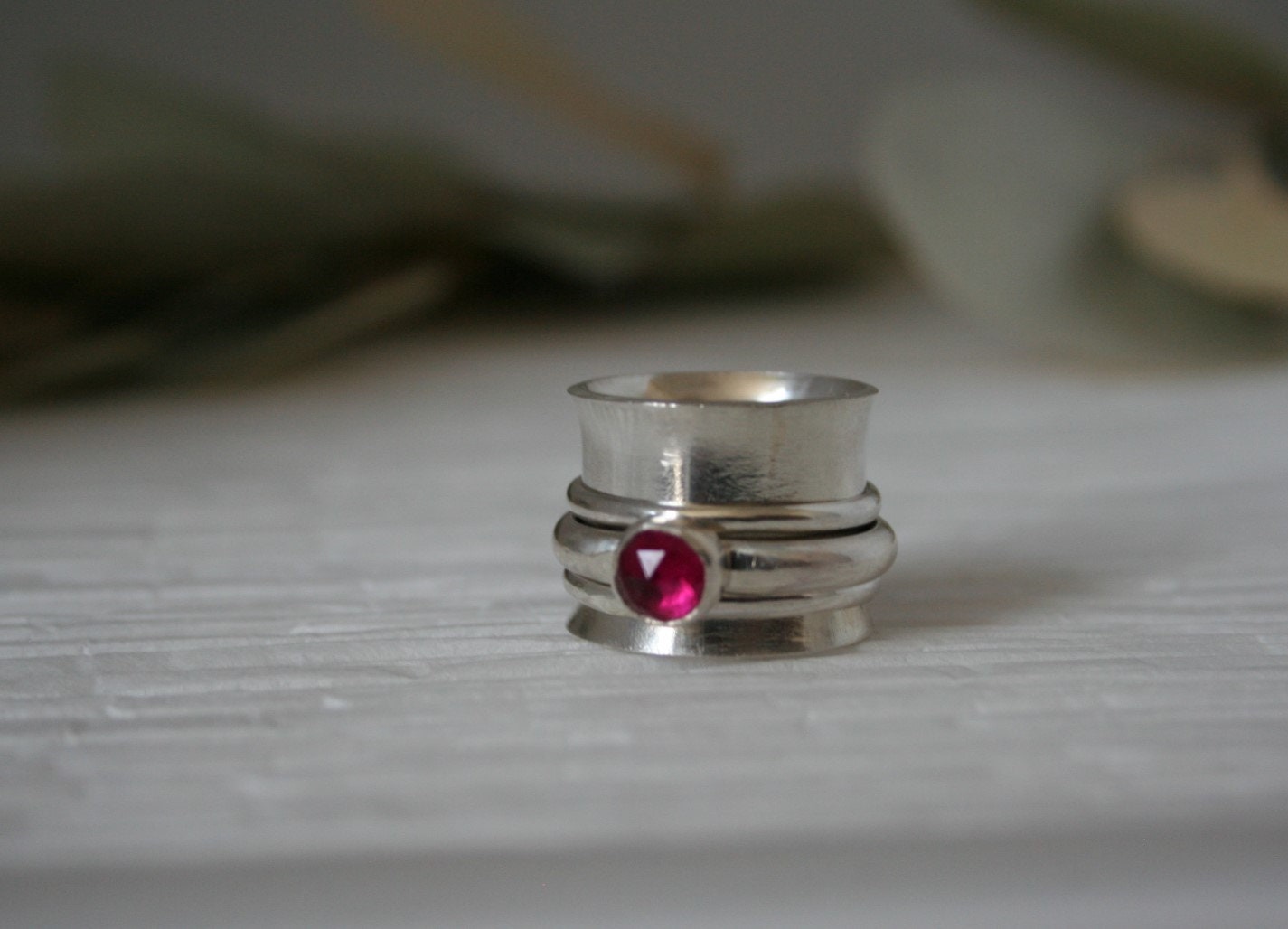 Silver Ruby Spinner Ring