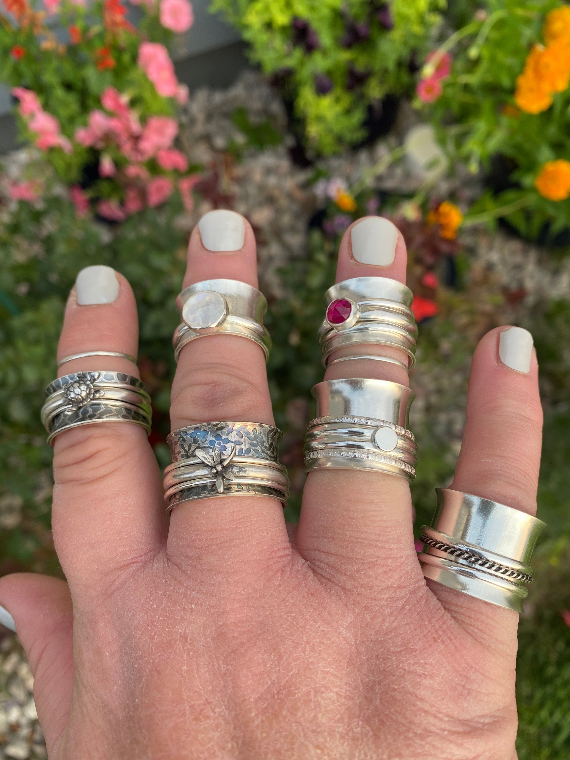 Rainbow Moonstone Spinner Ring