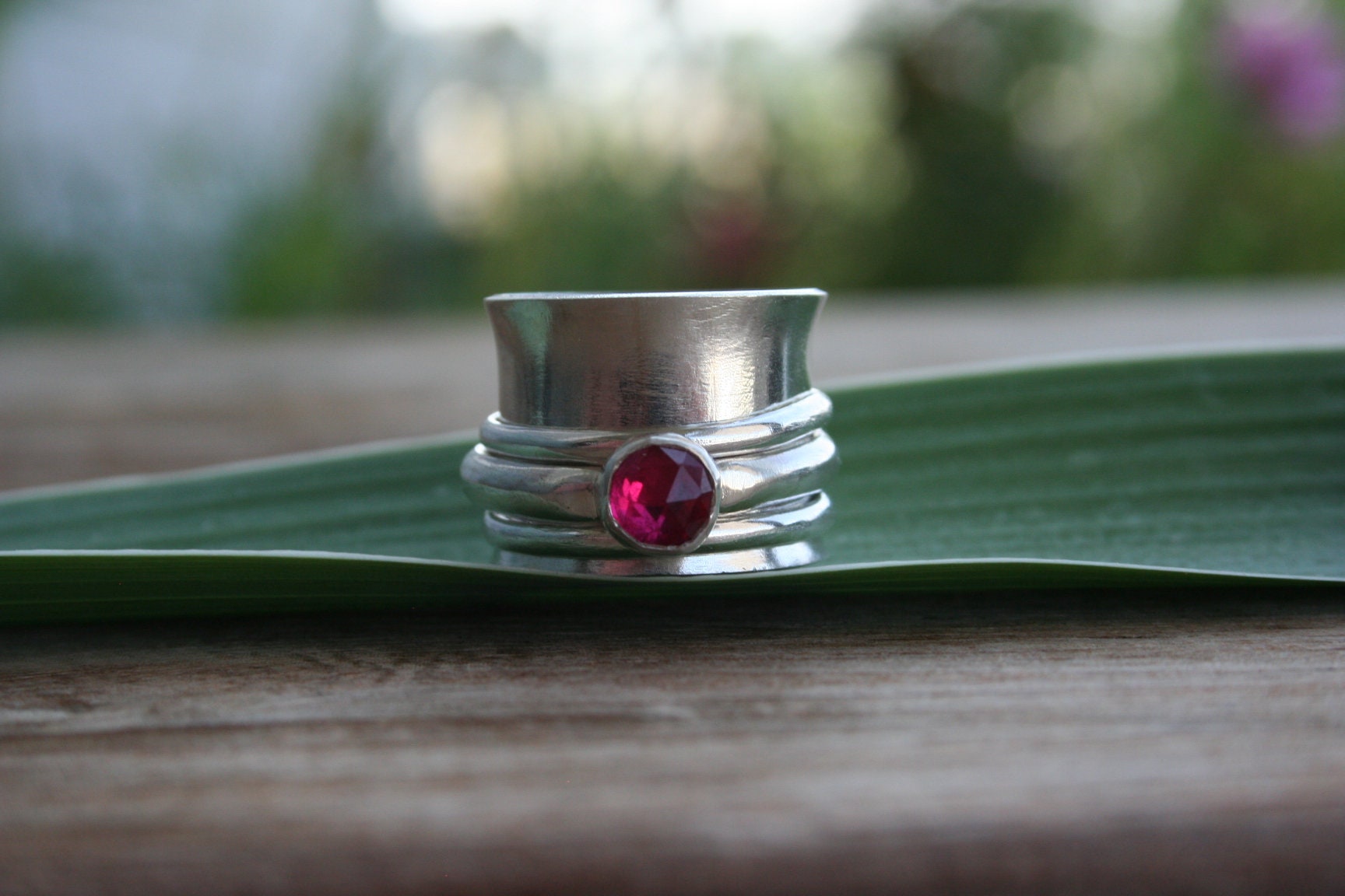 Silver Ruby Spinner Ring