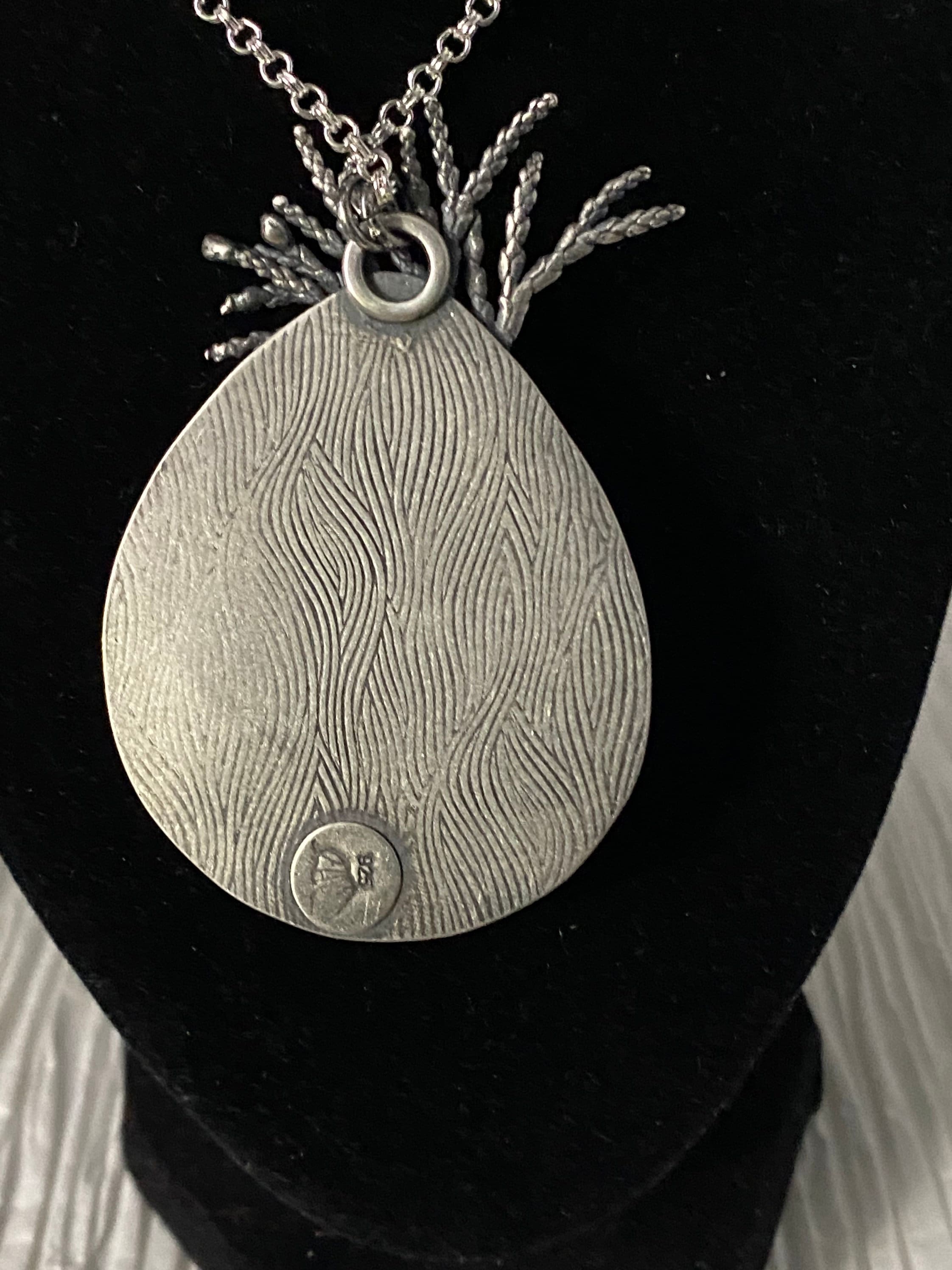 Hubei Turquoise and Cast Silver Cedar Pendant