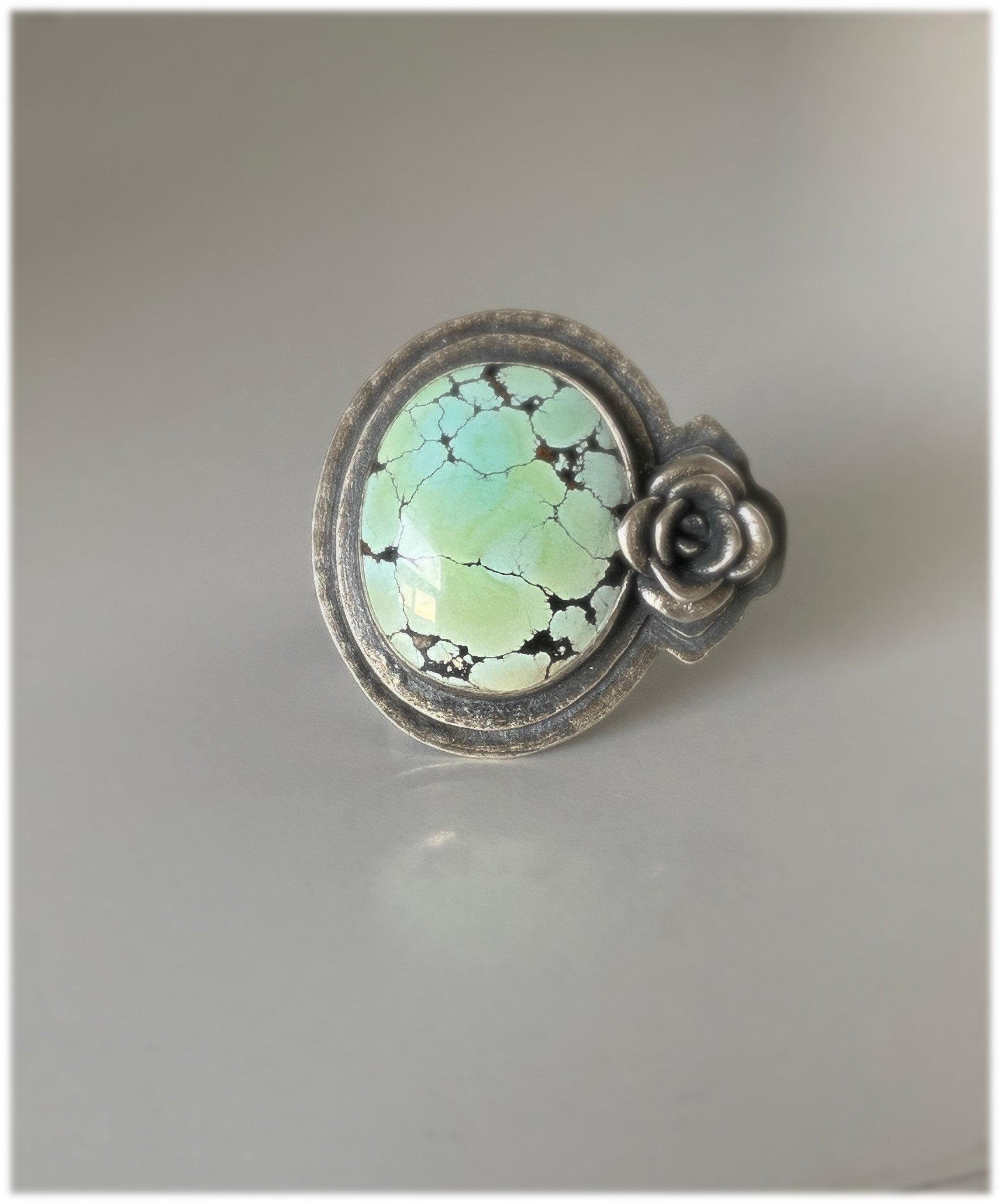 Lime Green Giraffe Turquoise and Succulent Ring