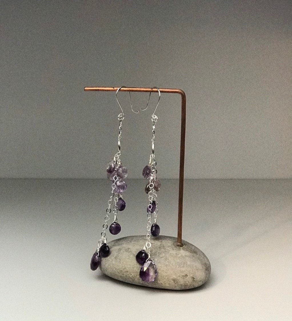 Long Moss Amethyst Chain Earrings