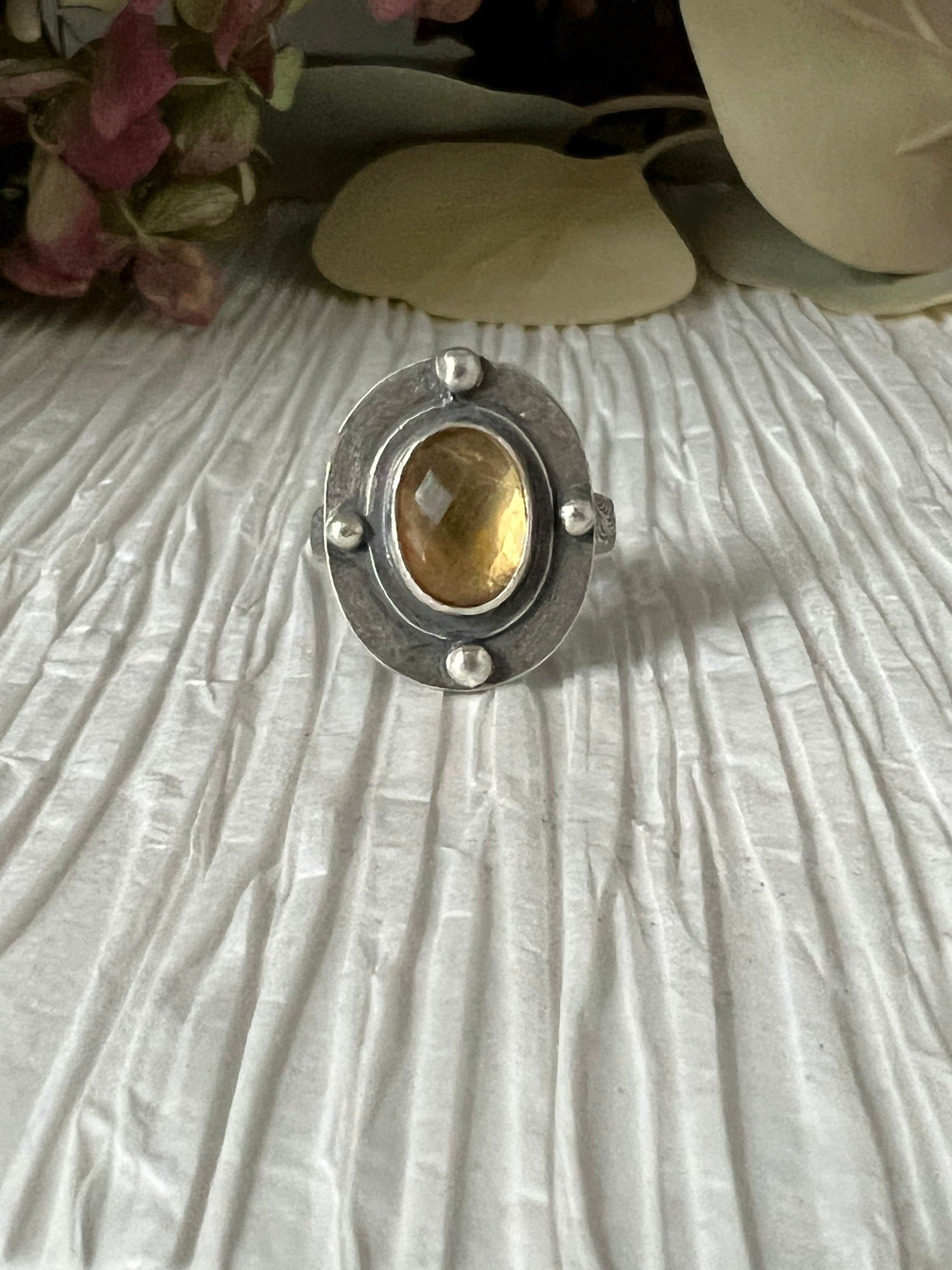 Oval Rosecut Citrine Silver Ring