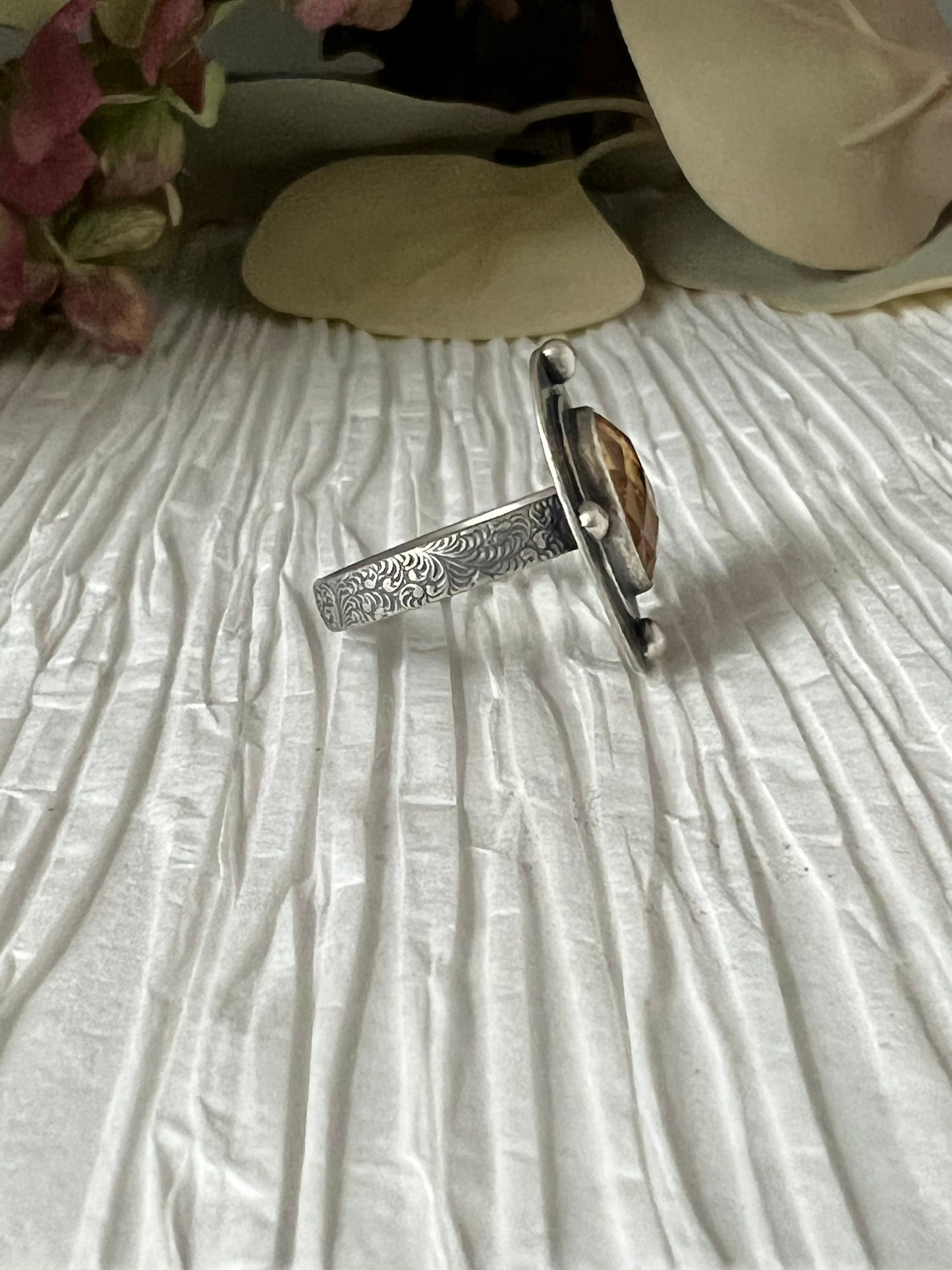 Oval Rosecut Citrine Silver Ring