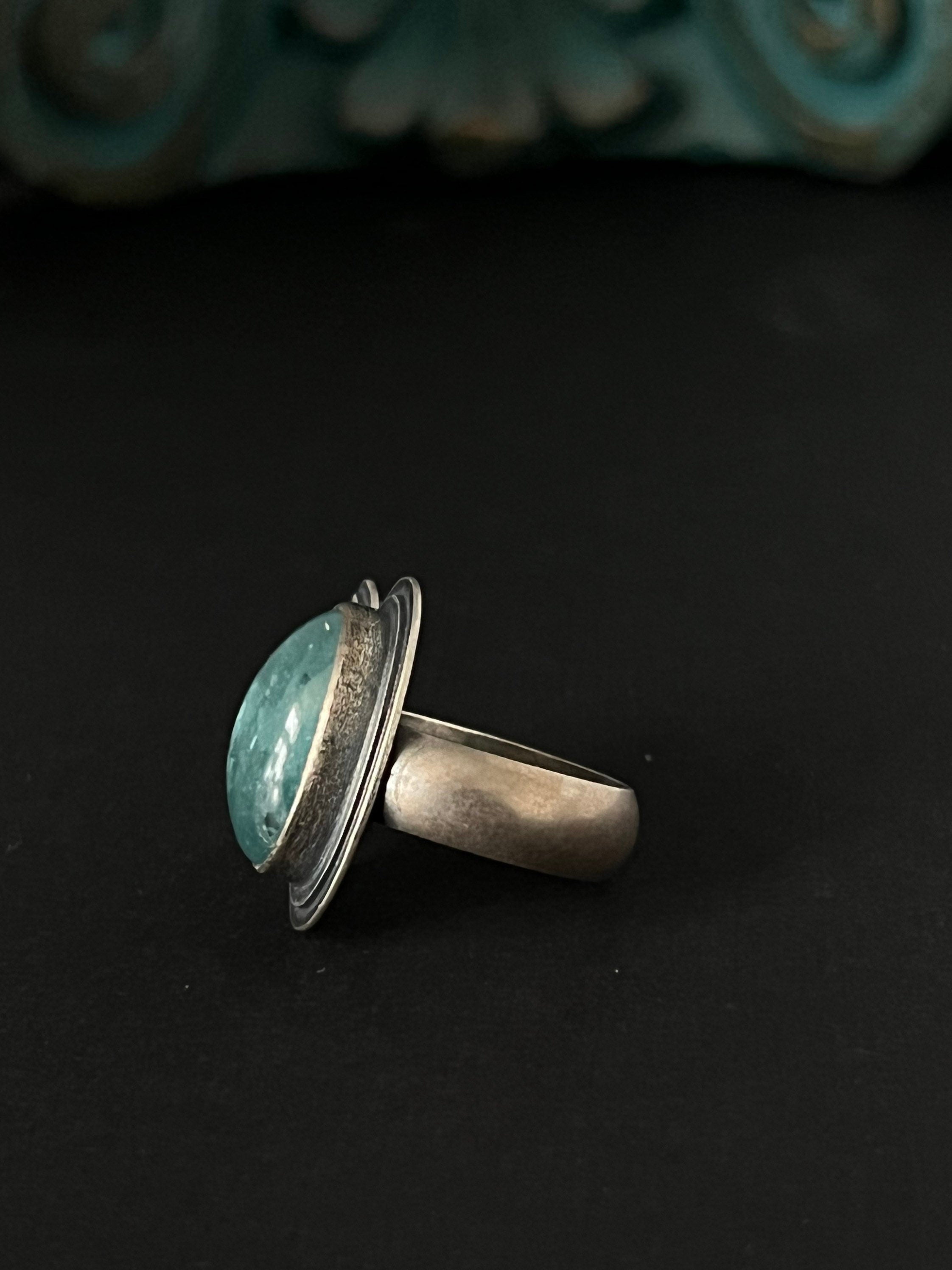 Smooth Oval Aqua Kyanite Statement Ring ~ Size 6.75 ~ Sea Ice Collection