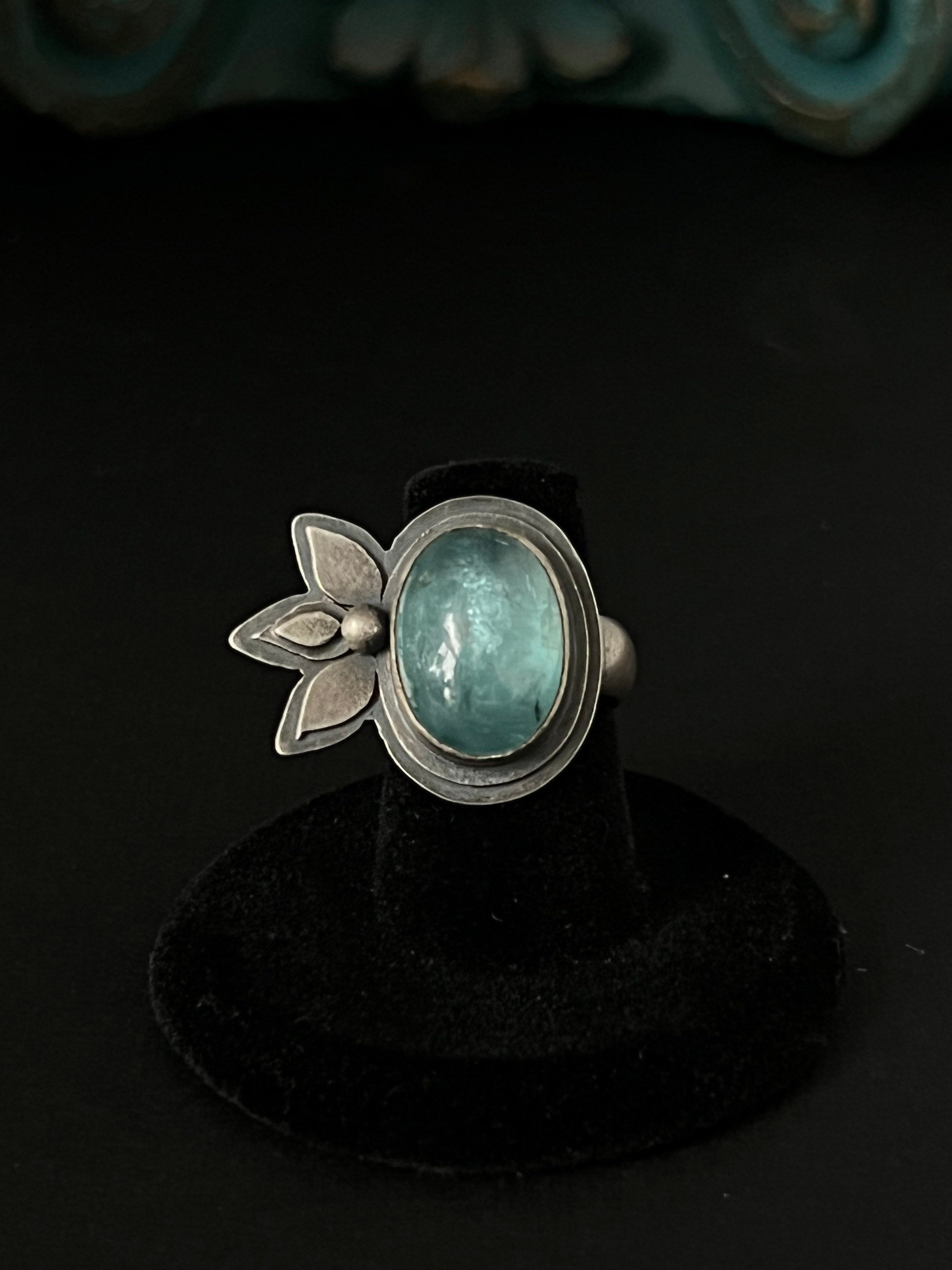 Smooth Oval Aqua Kyanite Statement Ring ~ Size 6.75 ~ Sea Ice Collection