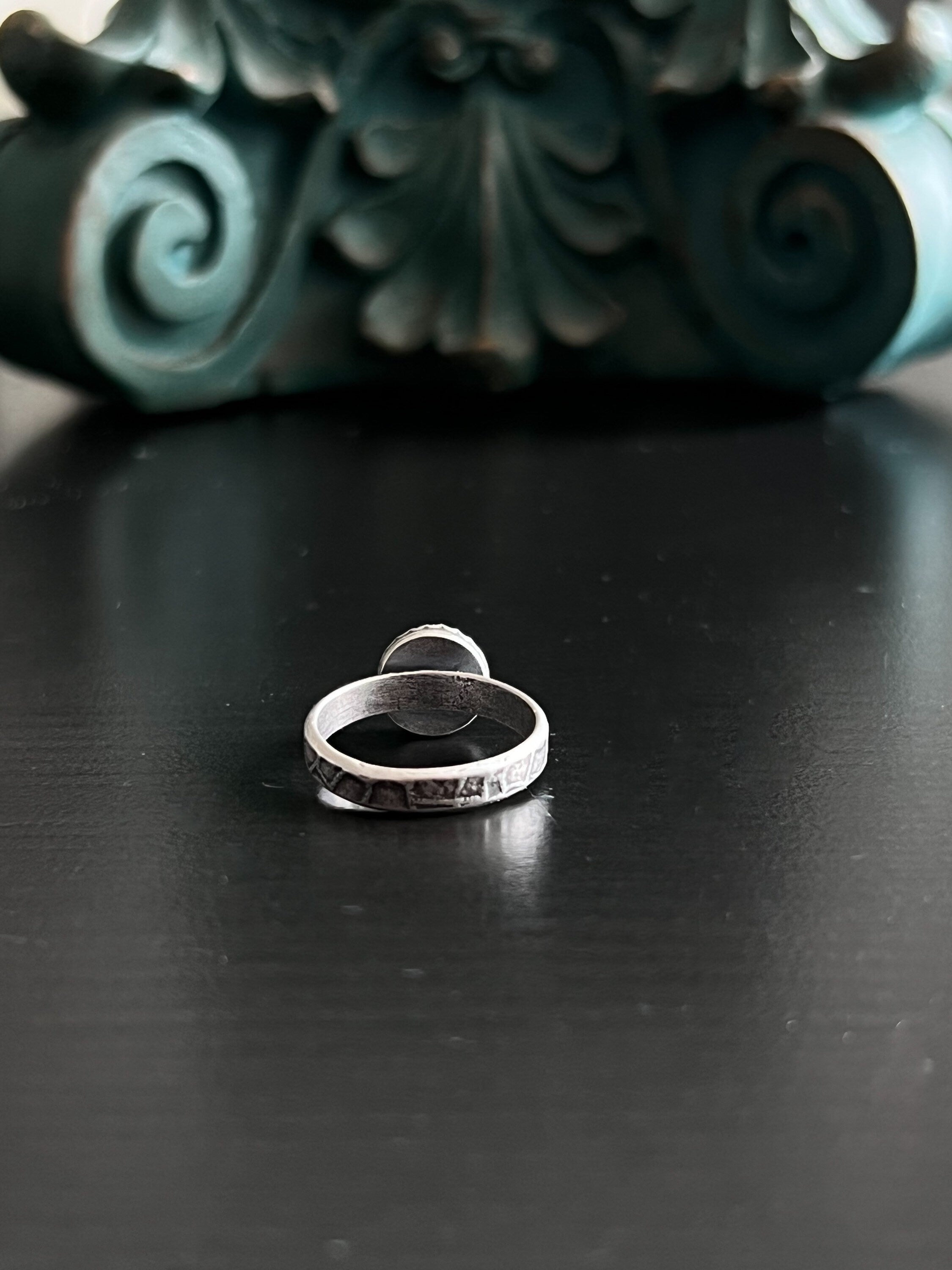 Round Rainbow Moonstone Solitaire Stacking Ring - Size 7.75 ~ Sea Ice Collection