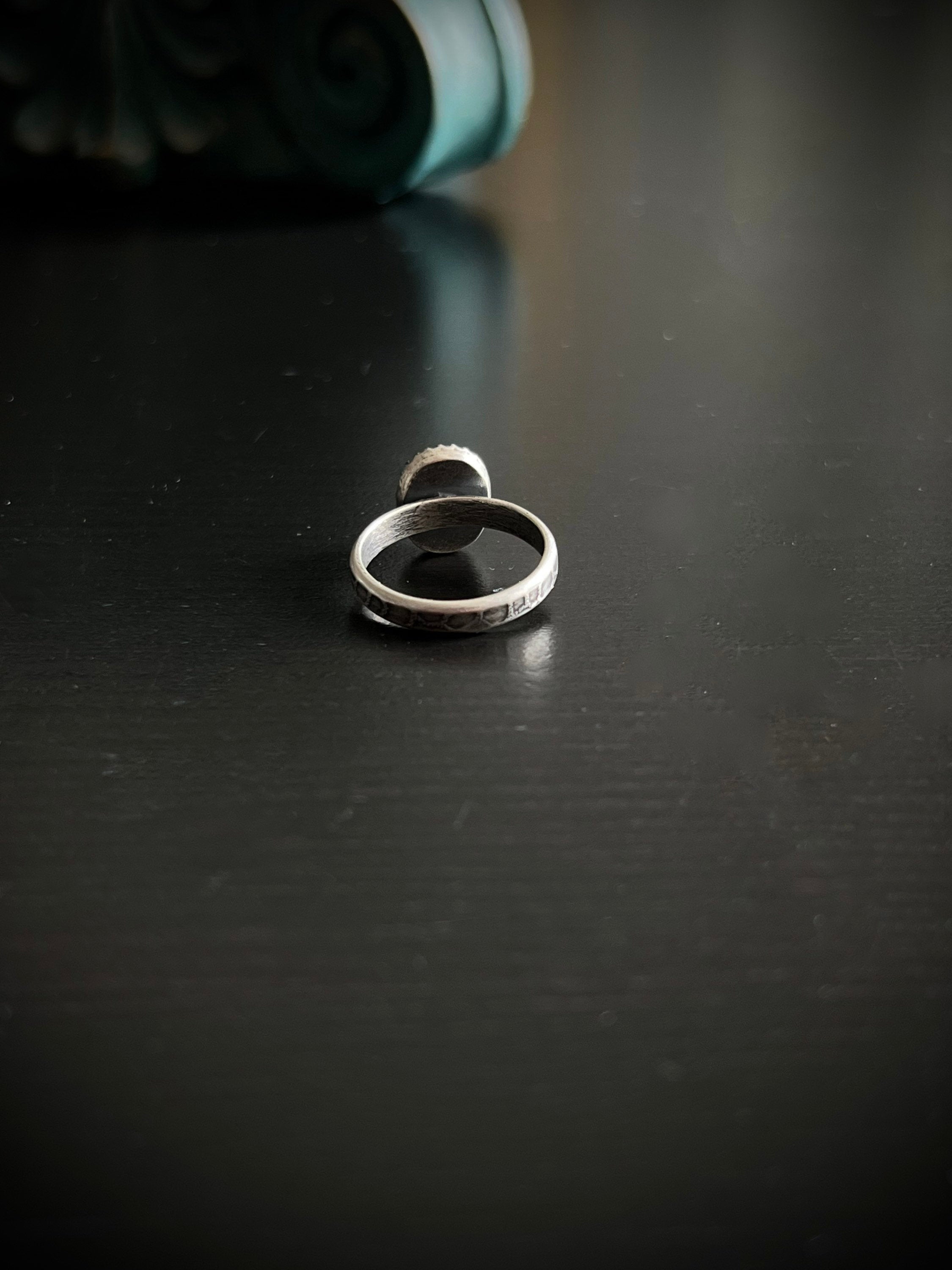 Oval Rainbow Moonstone Solitaire Stacking Ring - Size 7.5 ~ Sea Ice Collection