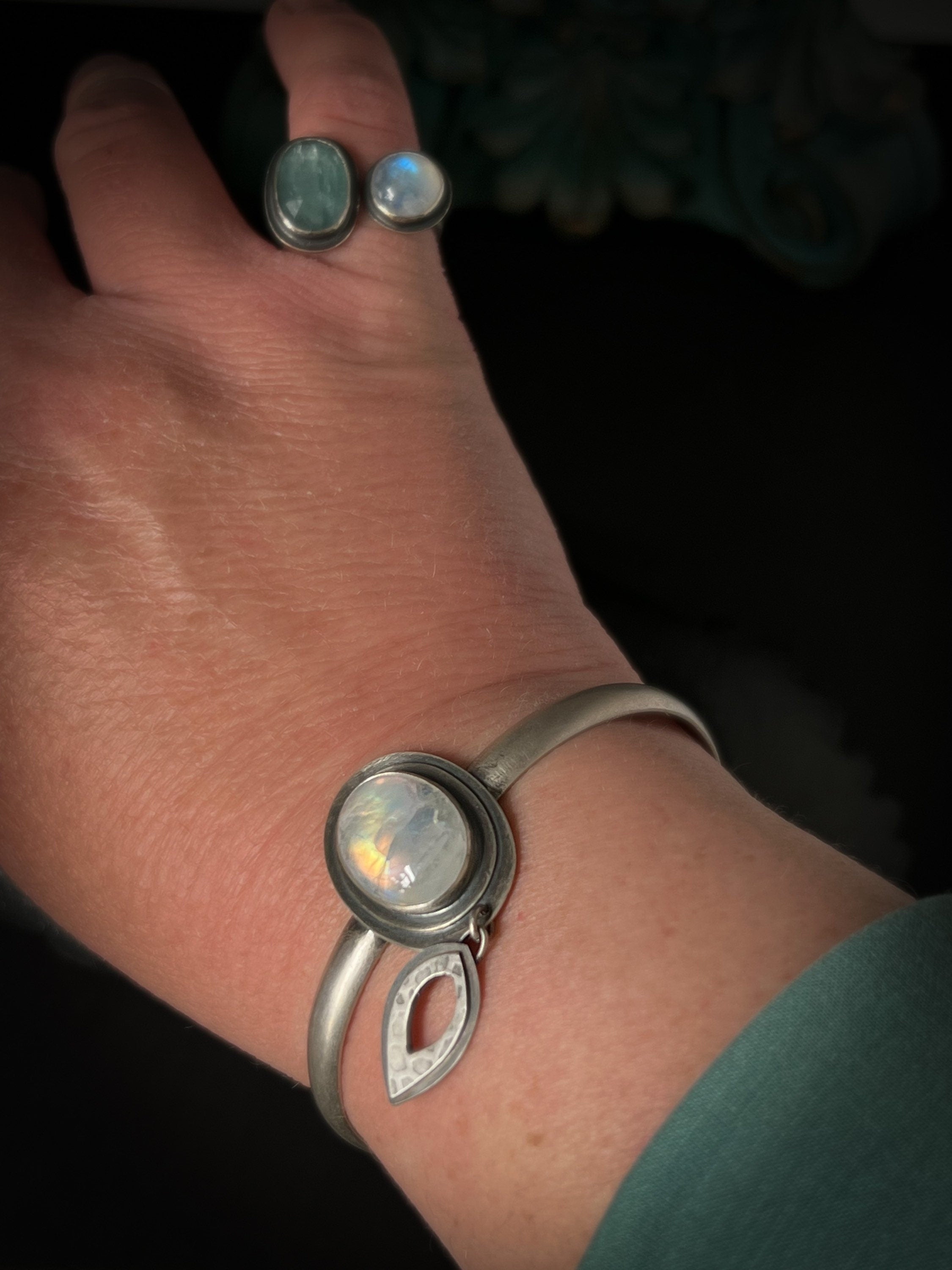 Oval Rainbow Moonstone Cuff ~ Sea Ice Collection