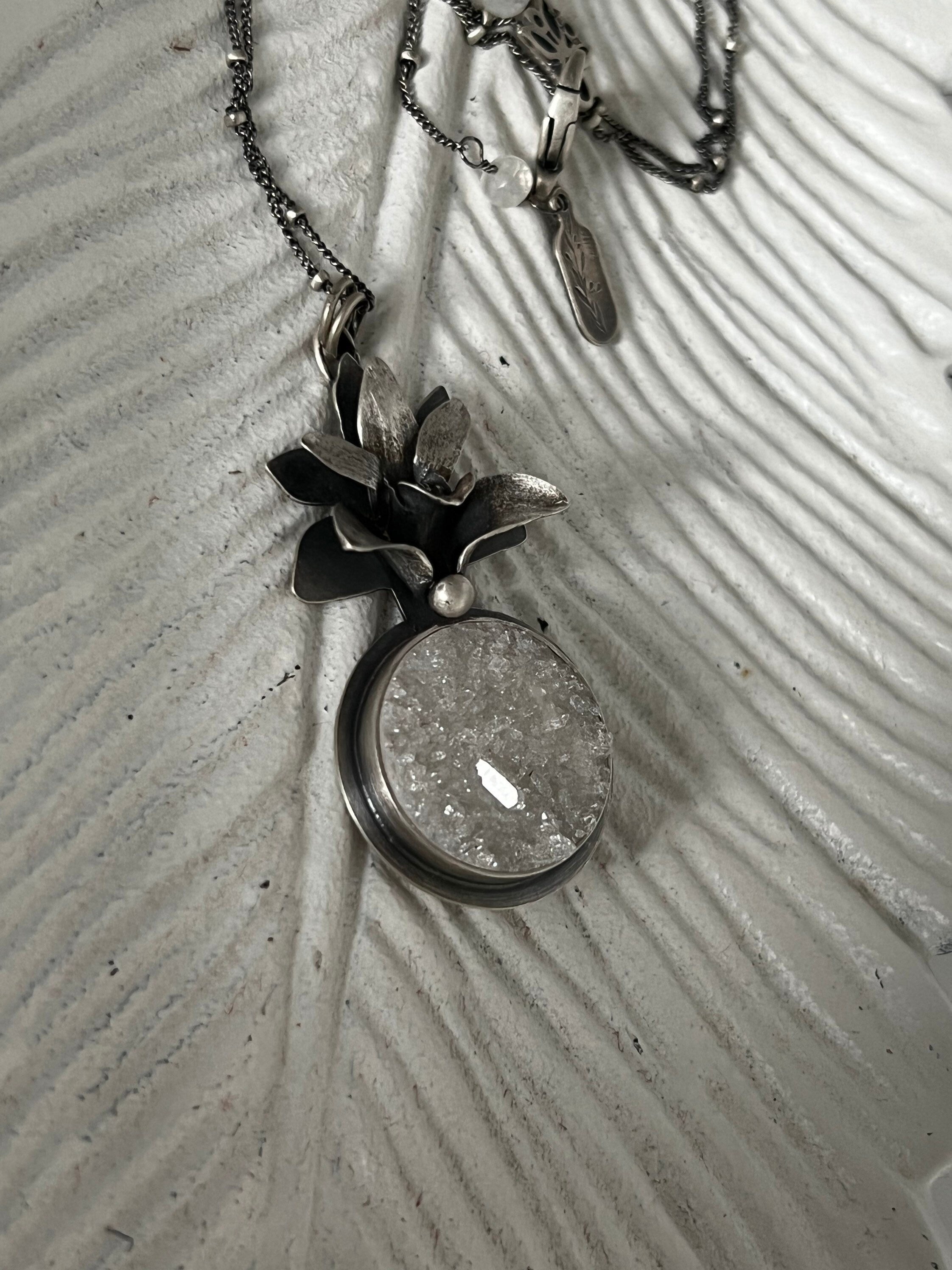 Crystal Cave Quartz & Orchid Pendant ~ Donation Piece