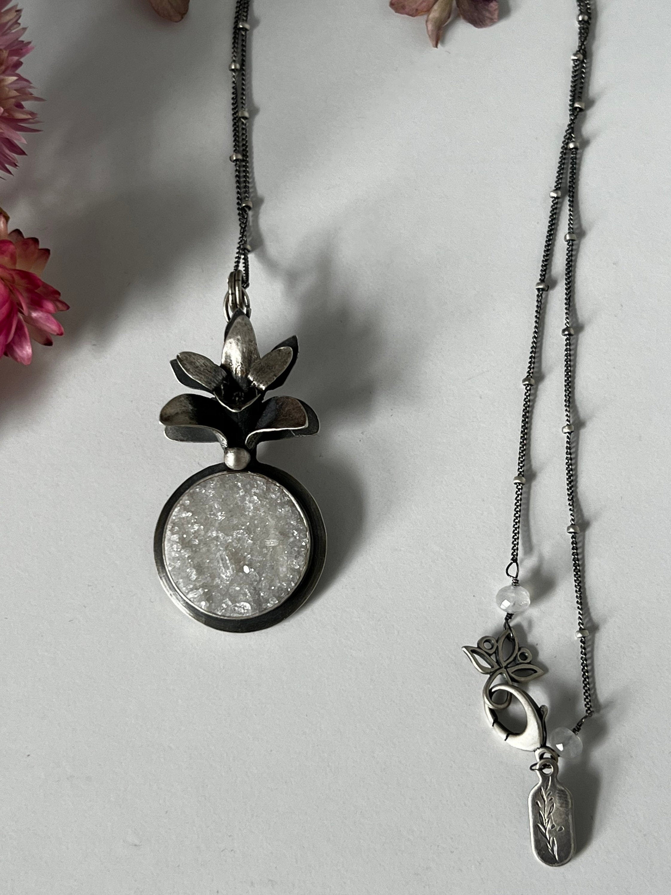 Crystal Cave Quartz & Orchid Pendant ~ Donation Piece