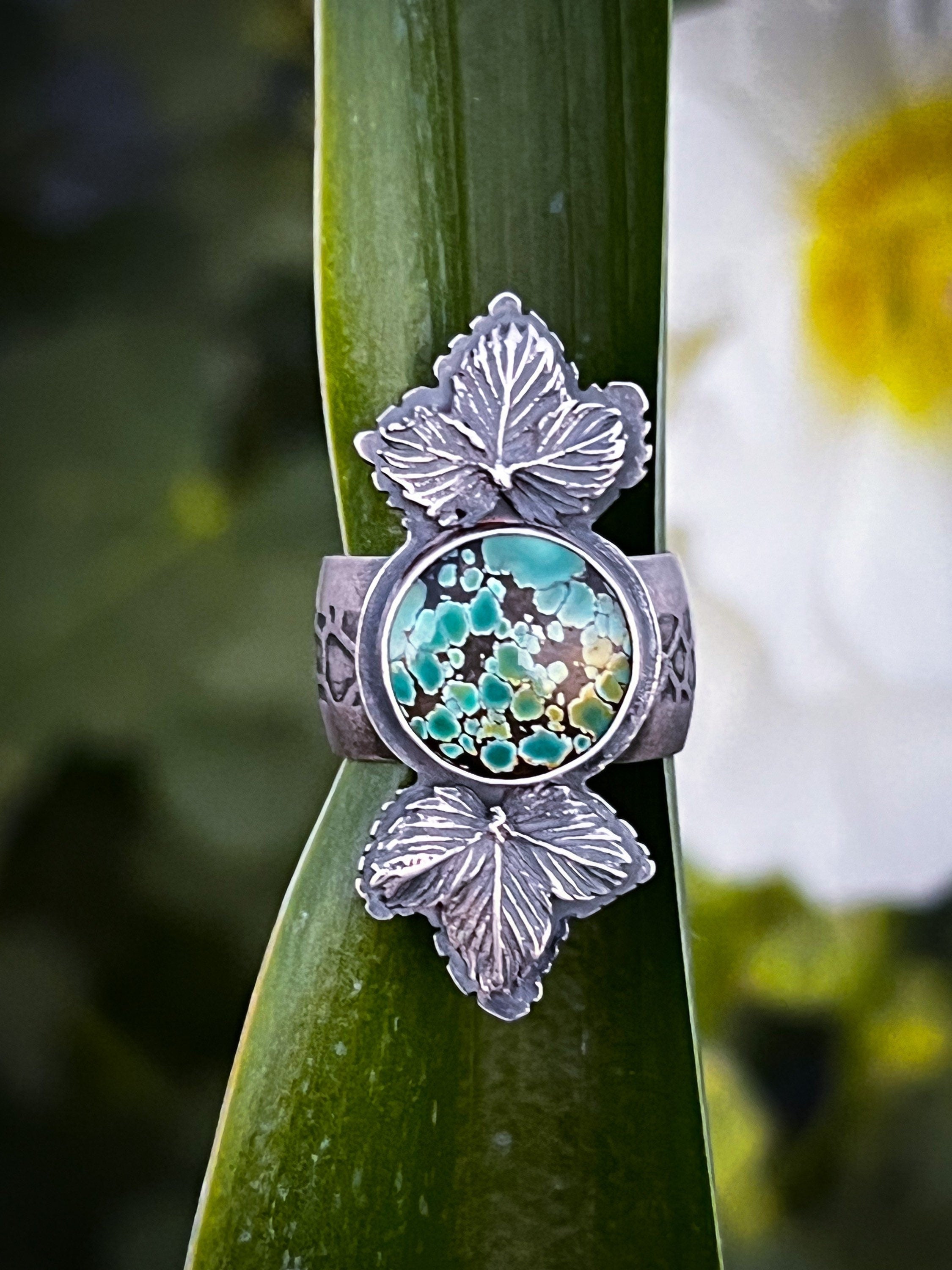 Treasure Mountain Turquoise and Leaf Ring