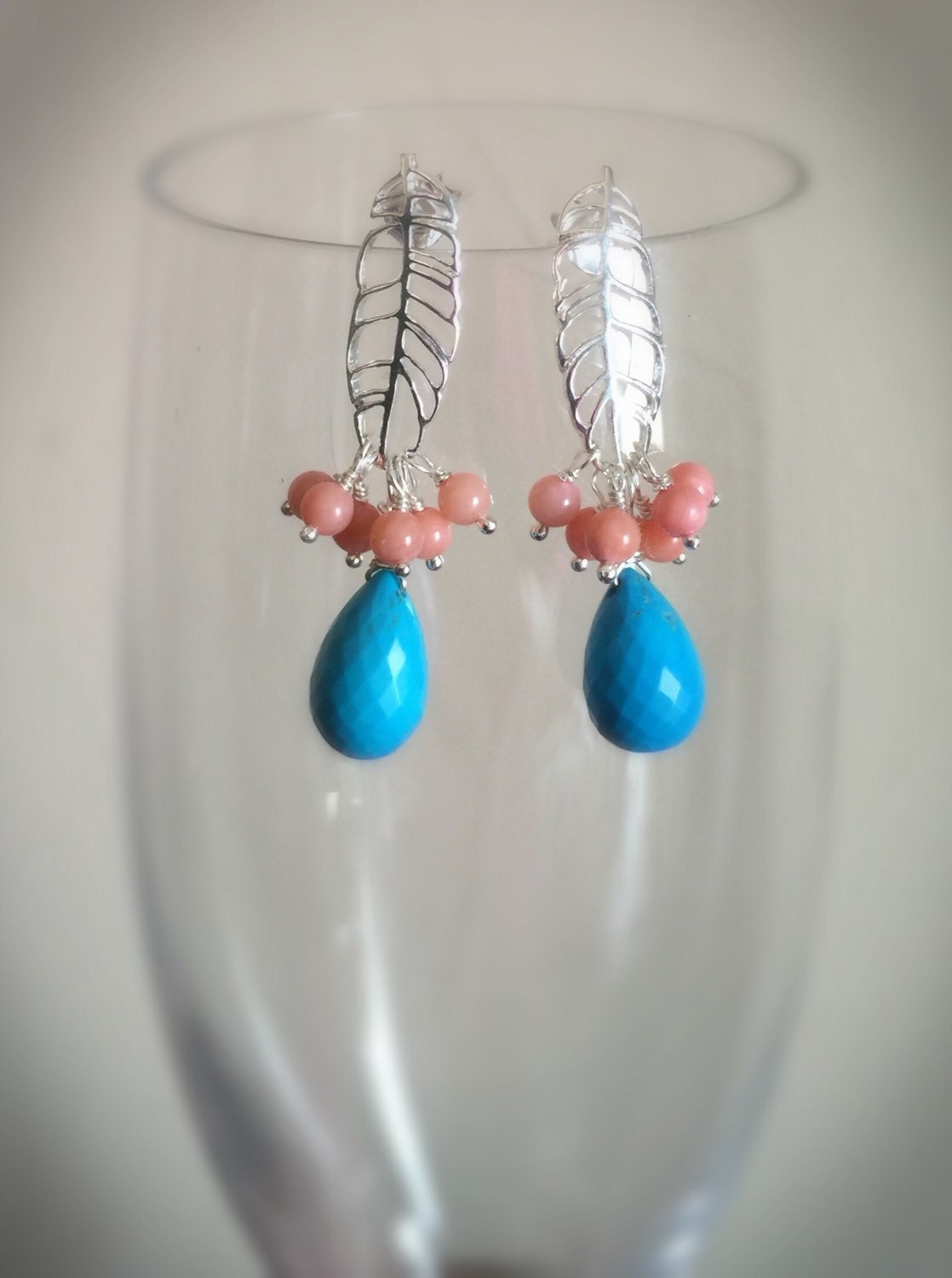 Tibetan Turquoise and Coral Cluster Earrings