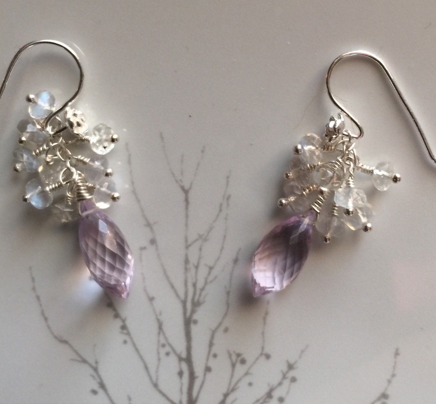 Petal Pink Amethyst and Ceylon Moonstone Rose Earrings