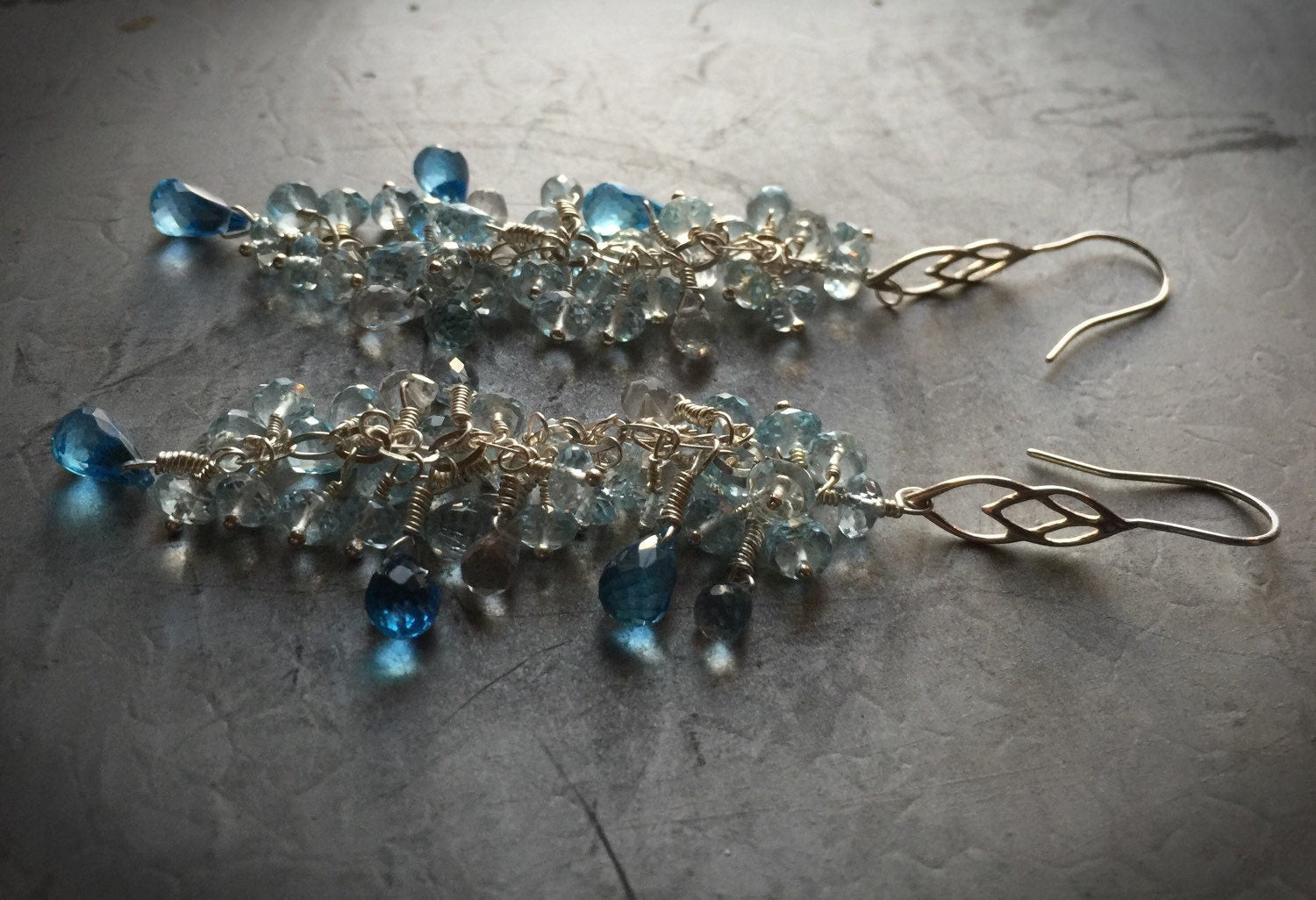 Swiss Blue, Sky Blue, and White Topaz Dangle Earrings