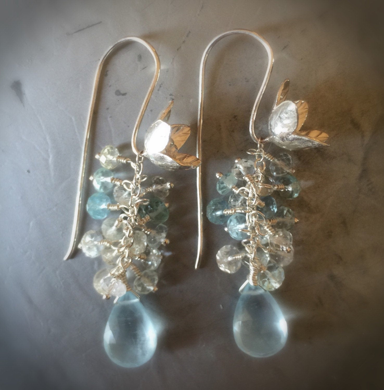 Aquamarine Flower Dangle Earrings