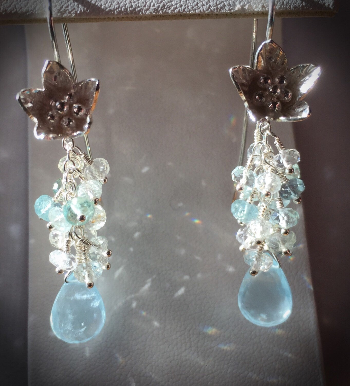 Aquamarine Flower Dangle Earrings