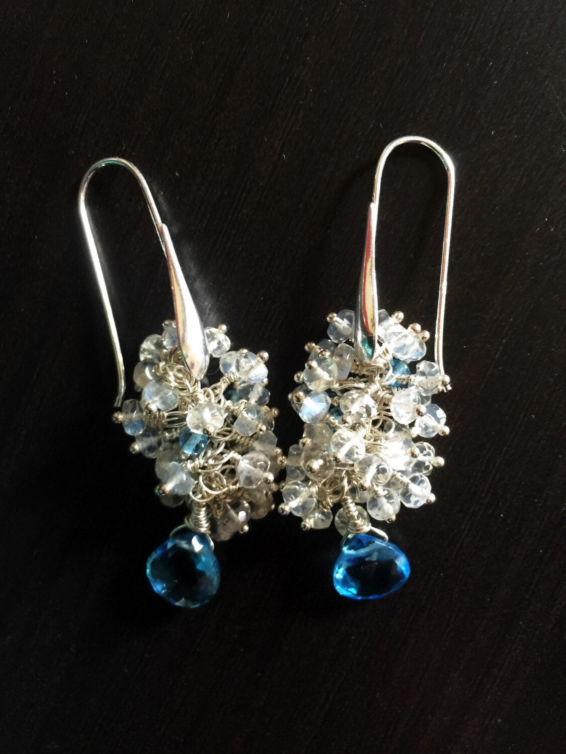 Ceylon Moonstone and Swiss Blue Topaz Earrings