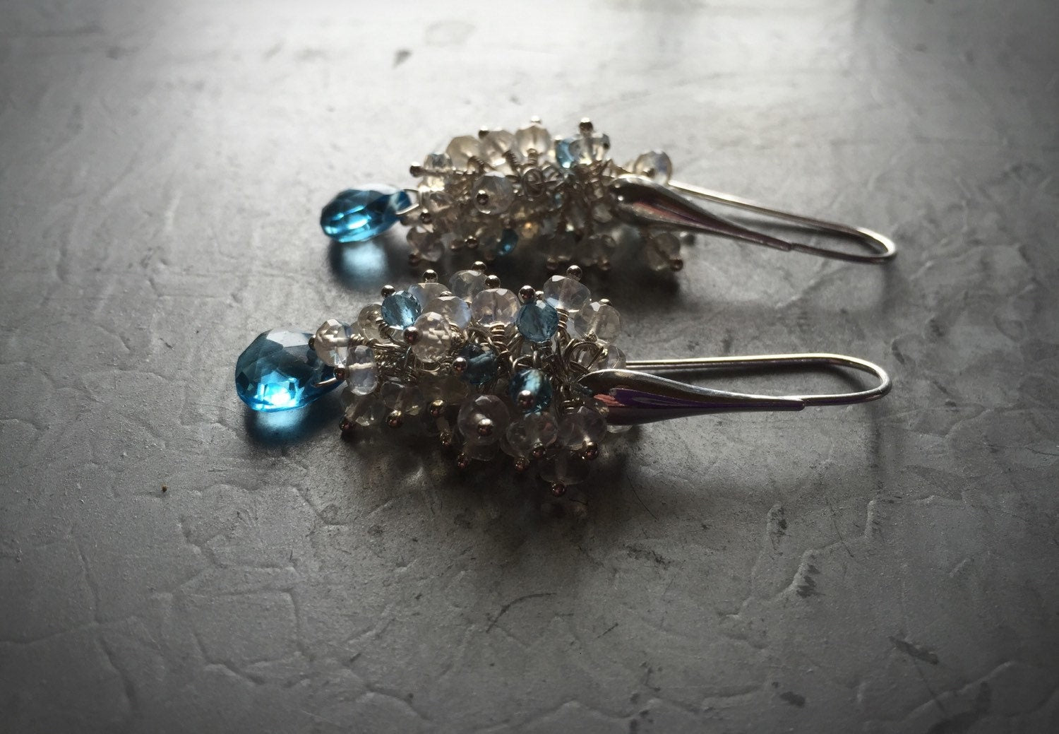 Ceylon Moonstone and Swiss Blue Topaz Earrings