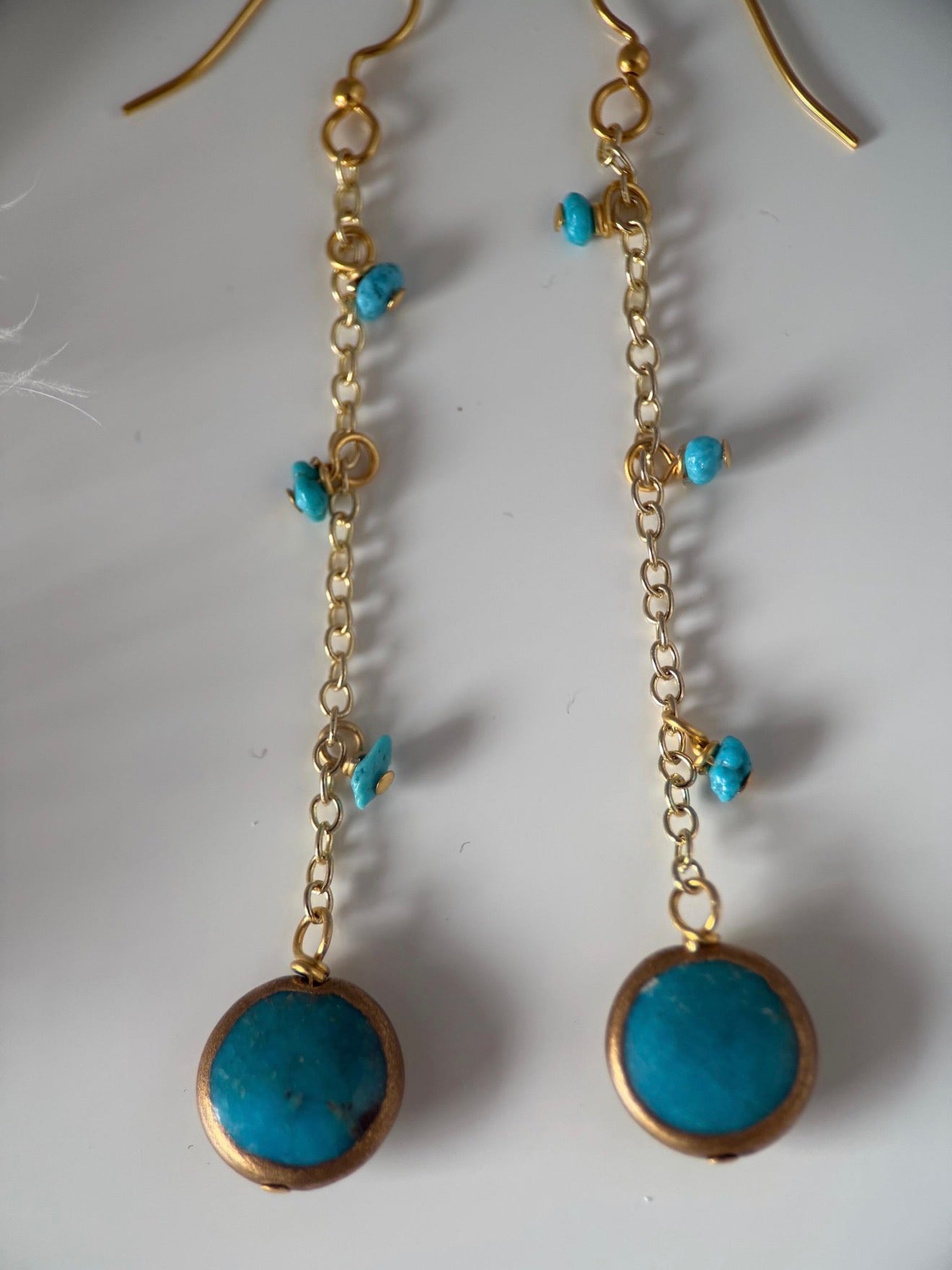 Medium Gold and Turquoise Triple Strand Bracelet and Earrings Set