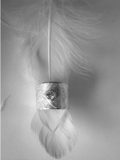 White Topaz Damask Silver Ring