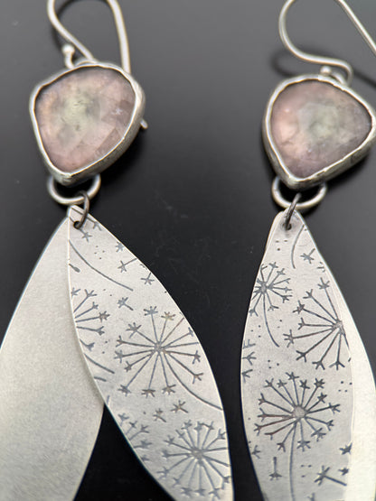 Rosecut Pale Pink Tourmaline Dandelion Drop Earrings