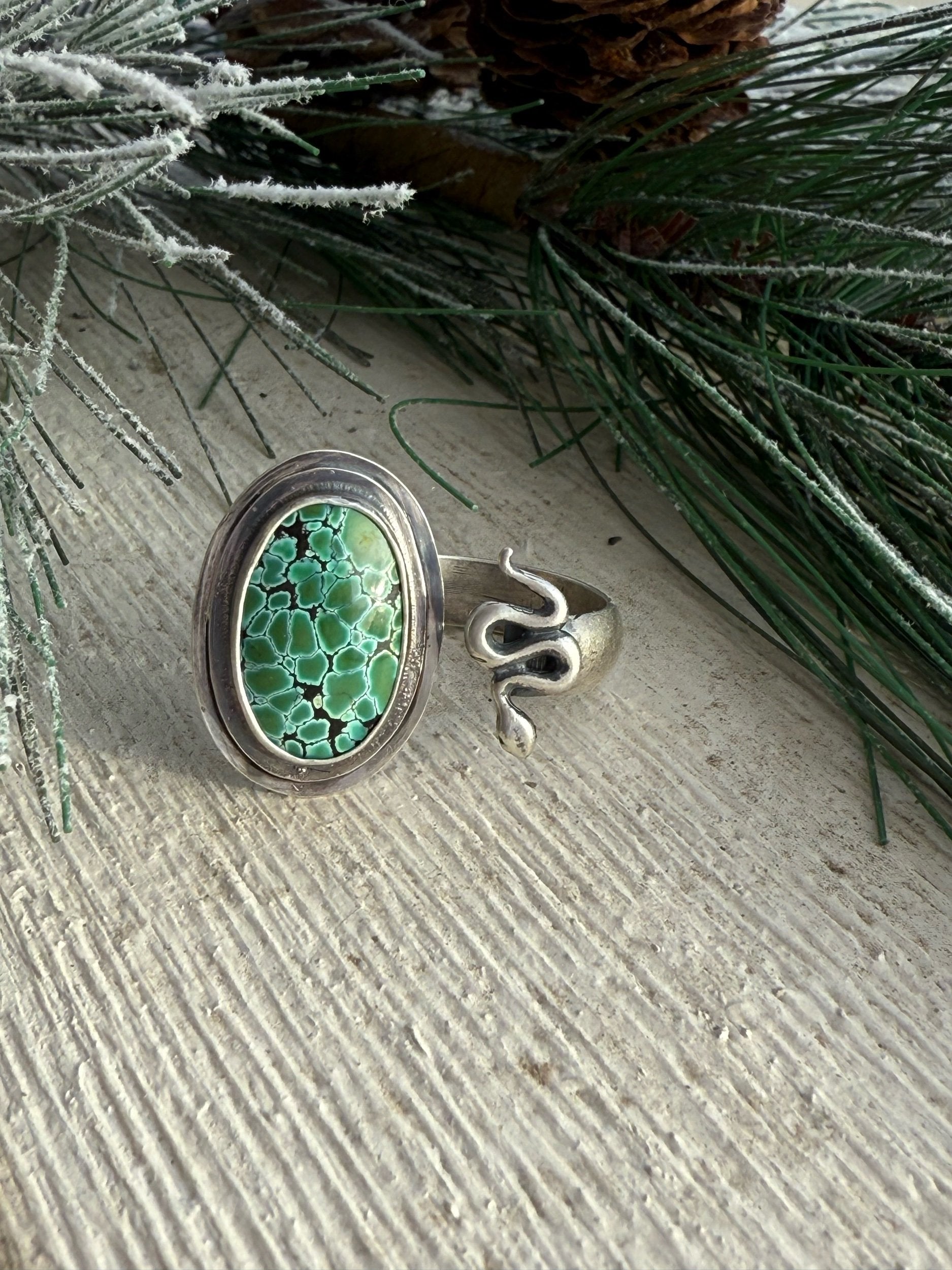 Bamboo Mountain Turquoise and Snake Adjustable Ring