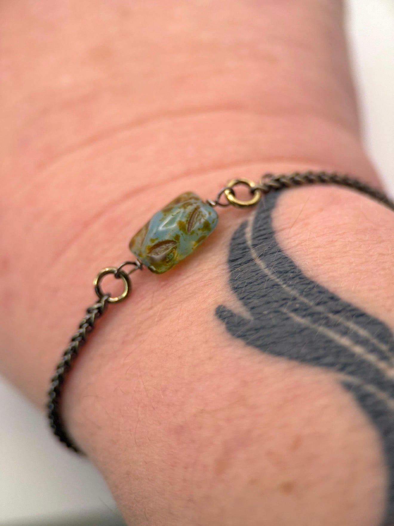 Medium Adjustable Turquoise Picasso Czech Glass Bracelet