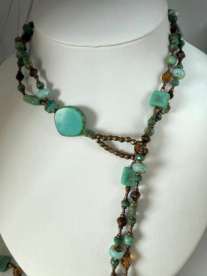 Long Lariat Wrap Czech Glass Necklace