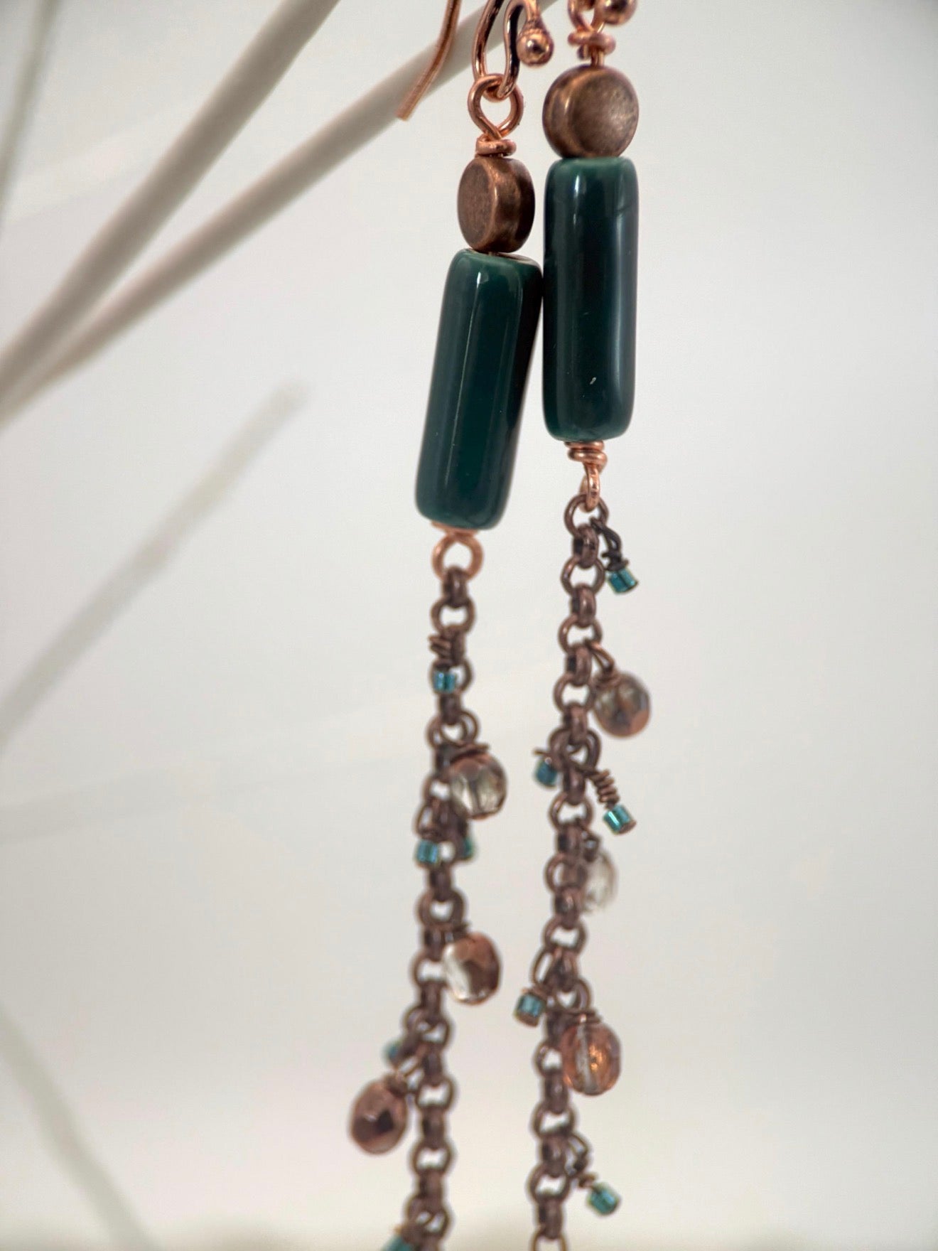 Medium Copper, Guatemalan Jade, Kyanite, and Czech Glass Bracelet and Earrings Set