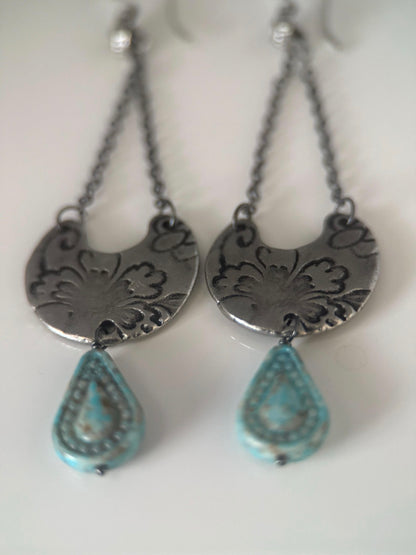 Turquoise Czech Glass Earrings