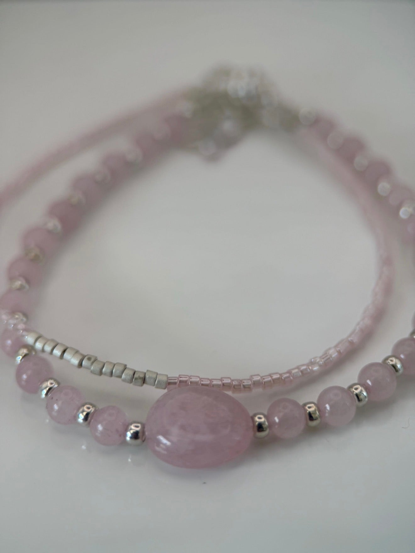 Medium Rose Quartz Breast Cancer Awareness Double Strand Bracelet