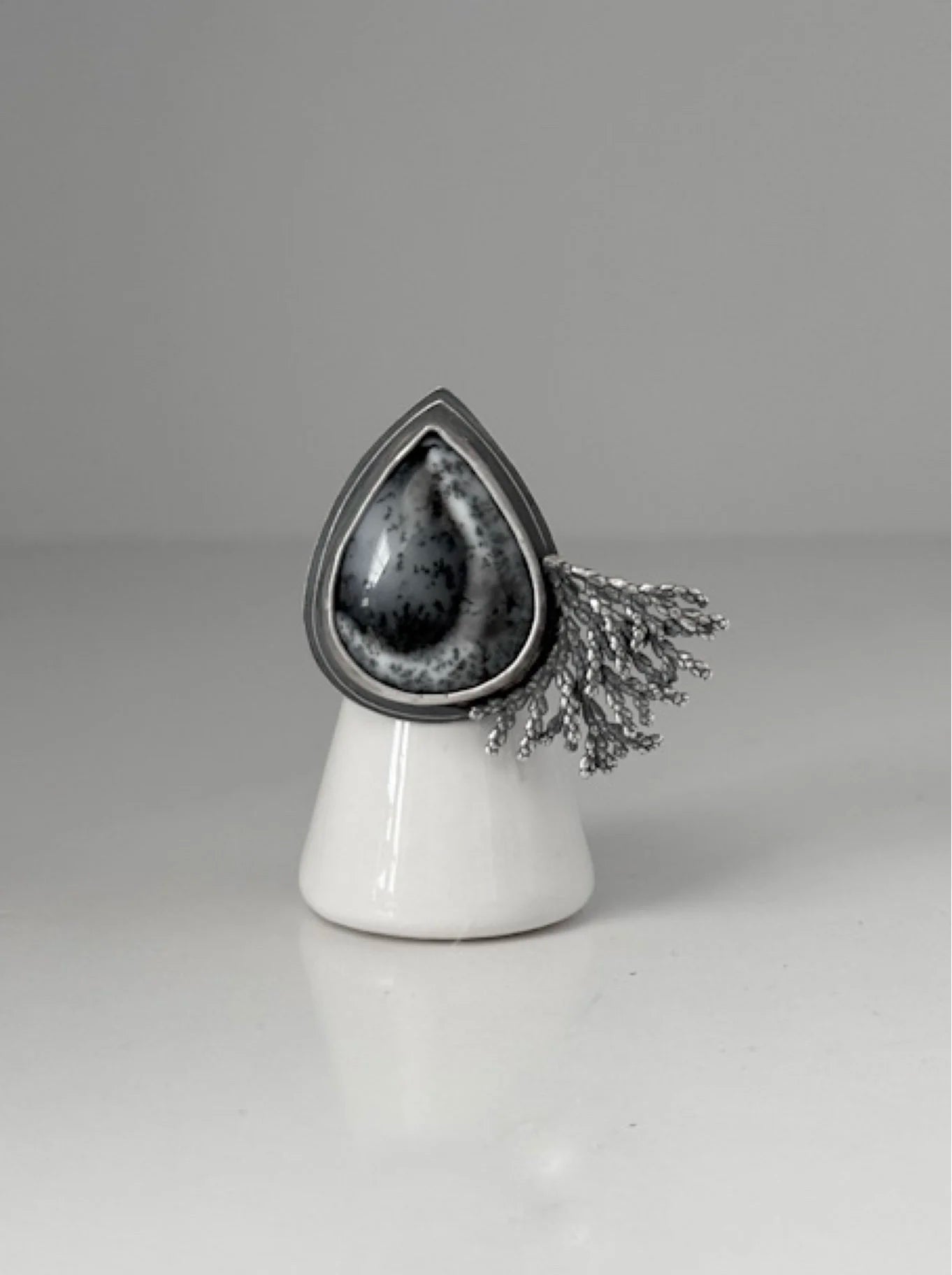 Dendritic Agate and Silver Cedar Ring