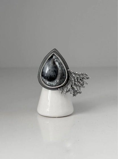 Dendritic Agate and Silver Cedar Ring