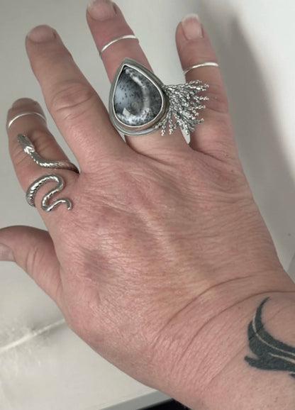 Dendritic Agate and Silver Cedar Ring