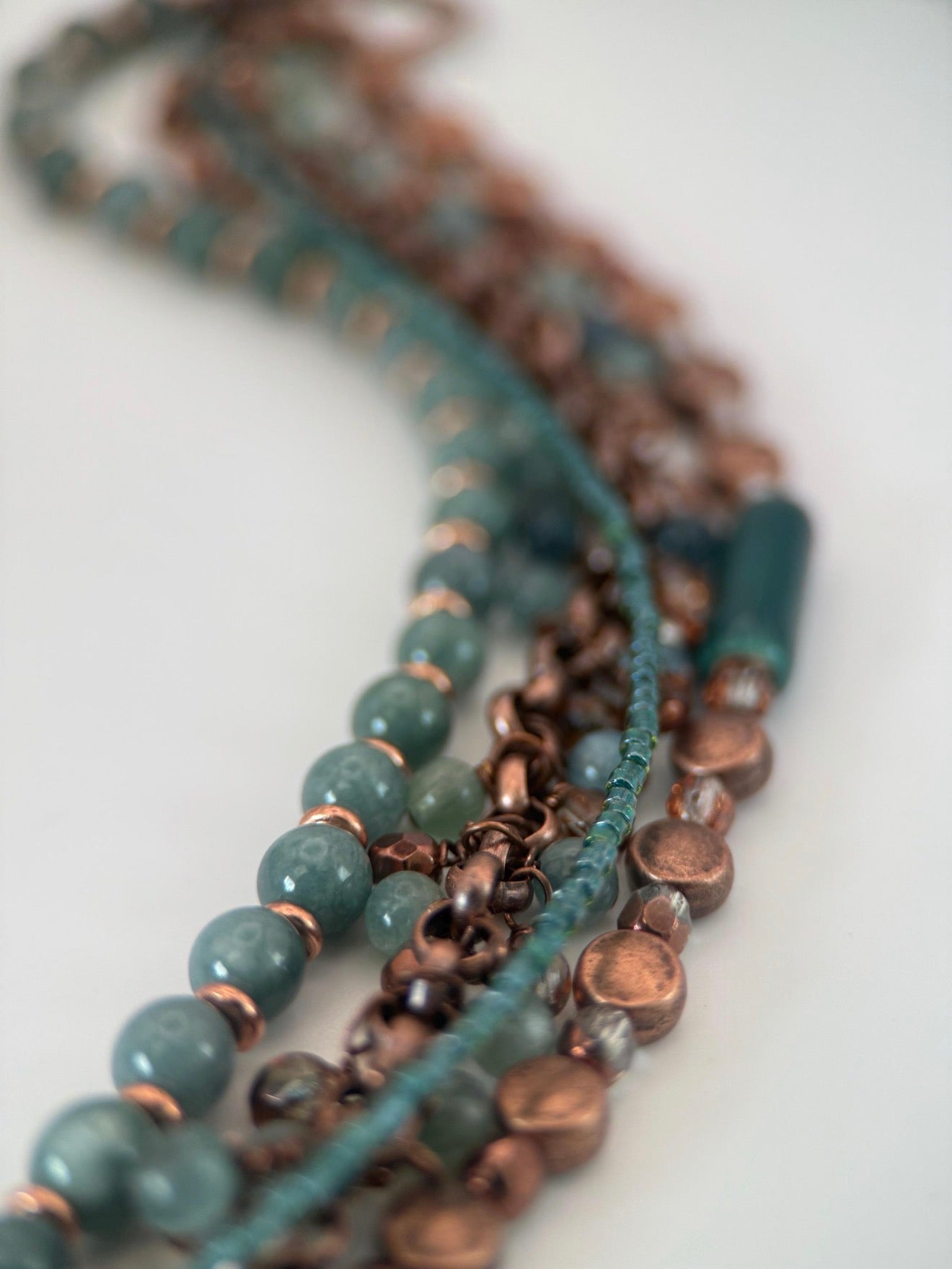 Medium Copper, Guatemalan Jade, Kyanite, and Czech Glass Bracelet and Earrings Set