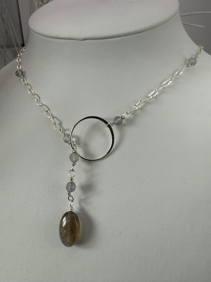 Labradorite and Silver Lariat Necklace