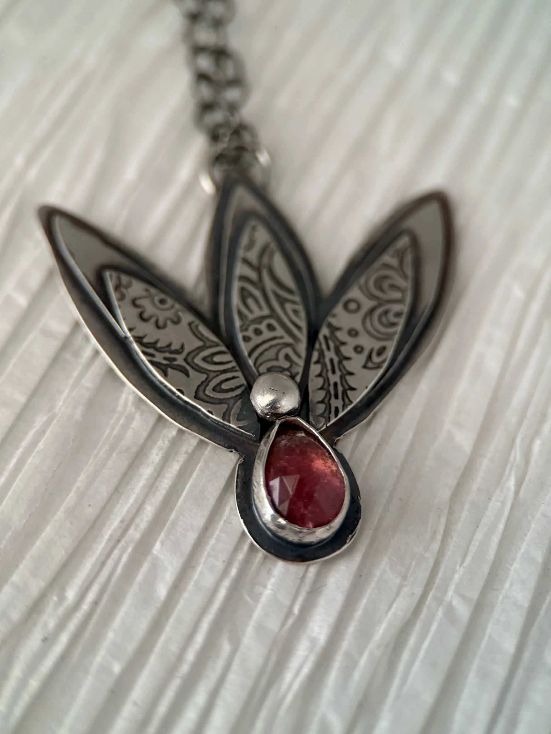 Pink Tourmaline Leaf Necklace