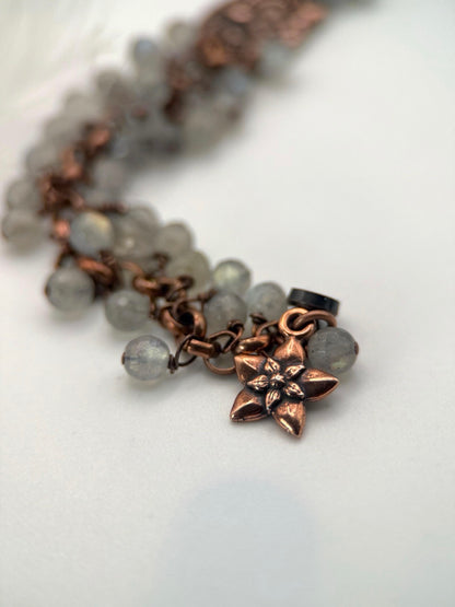 Medium Antique Copper and Labradorite Owl Bracelet