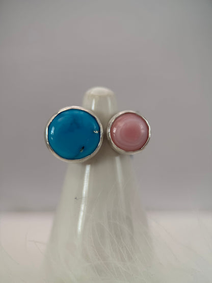 Bluebird Turquoise and Pink Conch Adjustable Ring