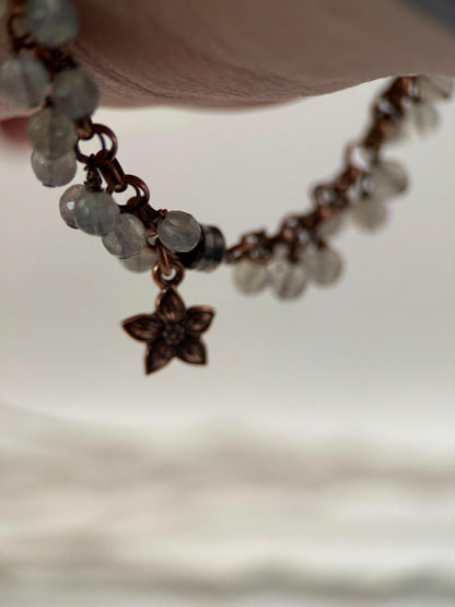 Medium Antique Copper and Labradorite Owl Bracelet