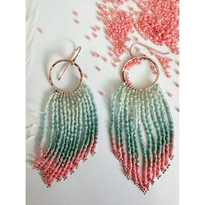 Rose Gold and Sage Green Fringe Earrings