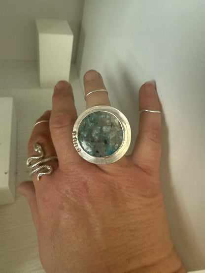 Confetti Chrysocolla Copper and Silver Ring