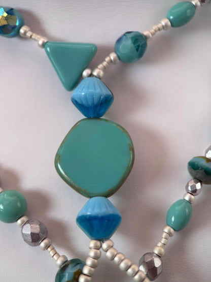 Long Lariat Wrap Turquoise Czech Glass Necklace