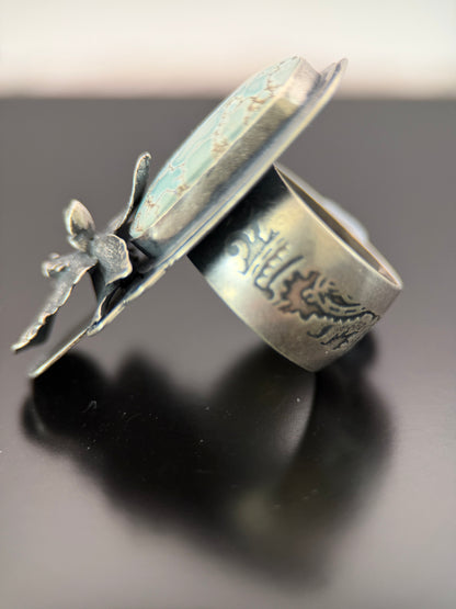 Rare Sand Hill Turquoise and Orchid Silver Ring