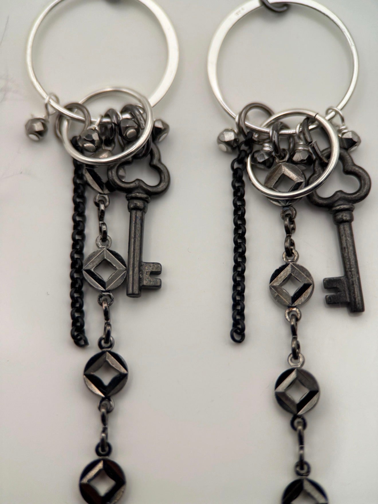 Silver Key Charm Earrings